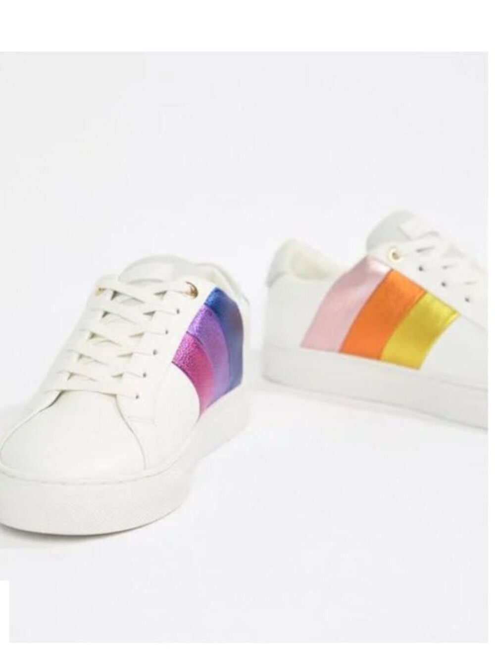 Kurt Geiger Lane Rainbow Leather Sneakers White Metallic Size 6.5/7 - Picture 3 of 14